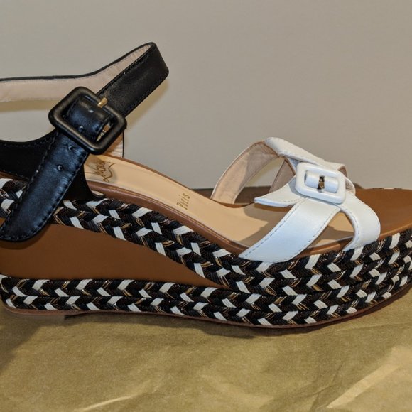 Christian Louboutin Lagoa 70 Platform Sandal Espadrilles 38 - Black/White 7.5 US - Picture 11 of 11